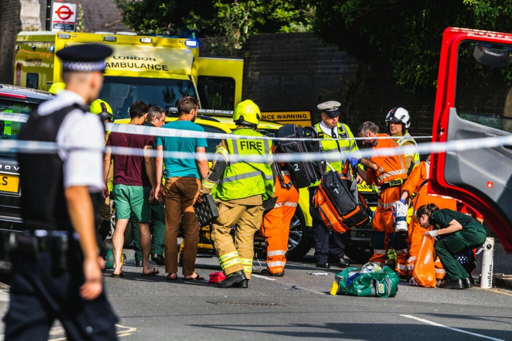 A photo of a car accident scene with police and emergency services. — after car accident Nevada